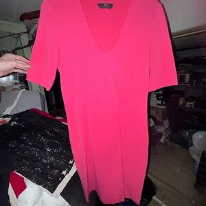 Boss V-Neck Midi Dress in Bright Pink